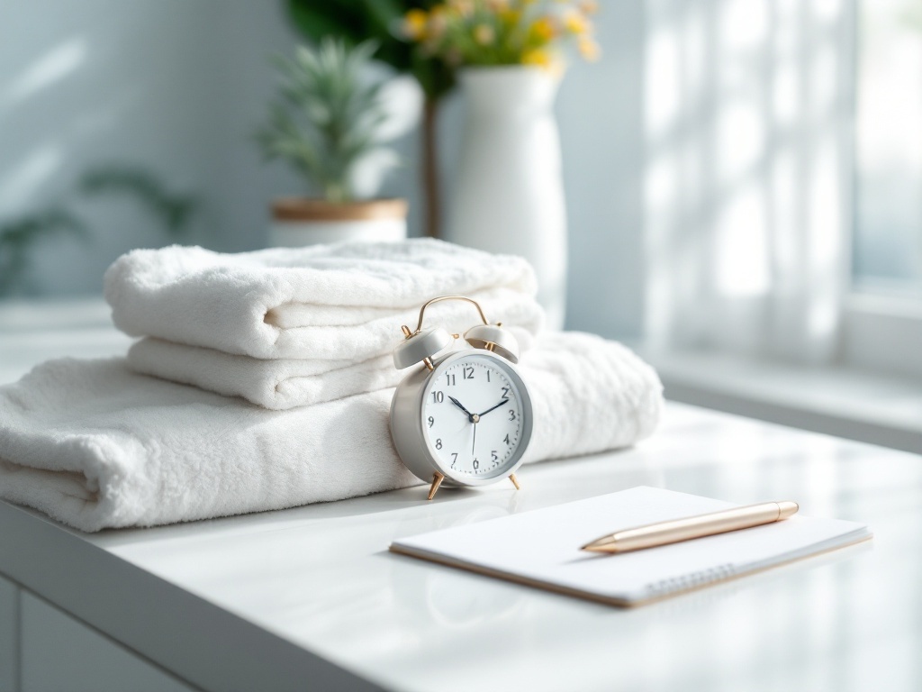 A treatment calendar, pen, and consultation notes laid out on a clean medical-spa desk in daylight
